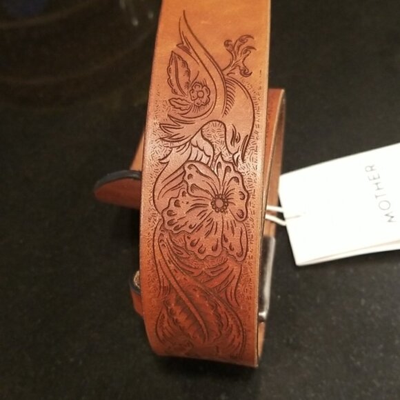 ?MOTHER? The Buckle Up Belt ~ Brown MF 100% Leather Engraved Small S NWT main image 8